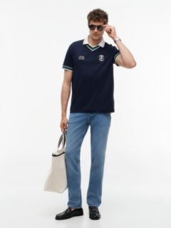 Relaxed Fit Tipped V-Neck Polo Shirt — Blue 2