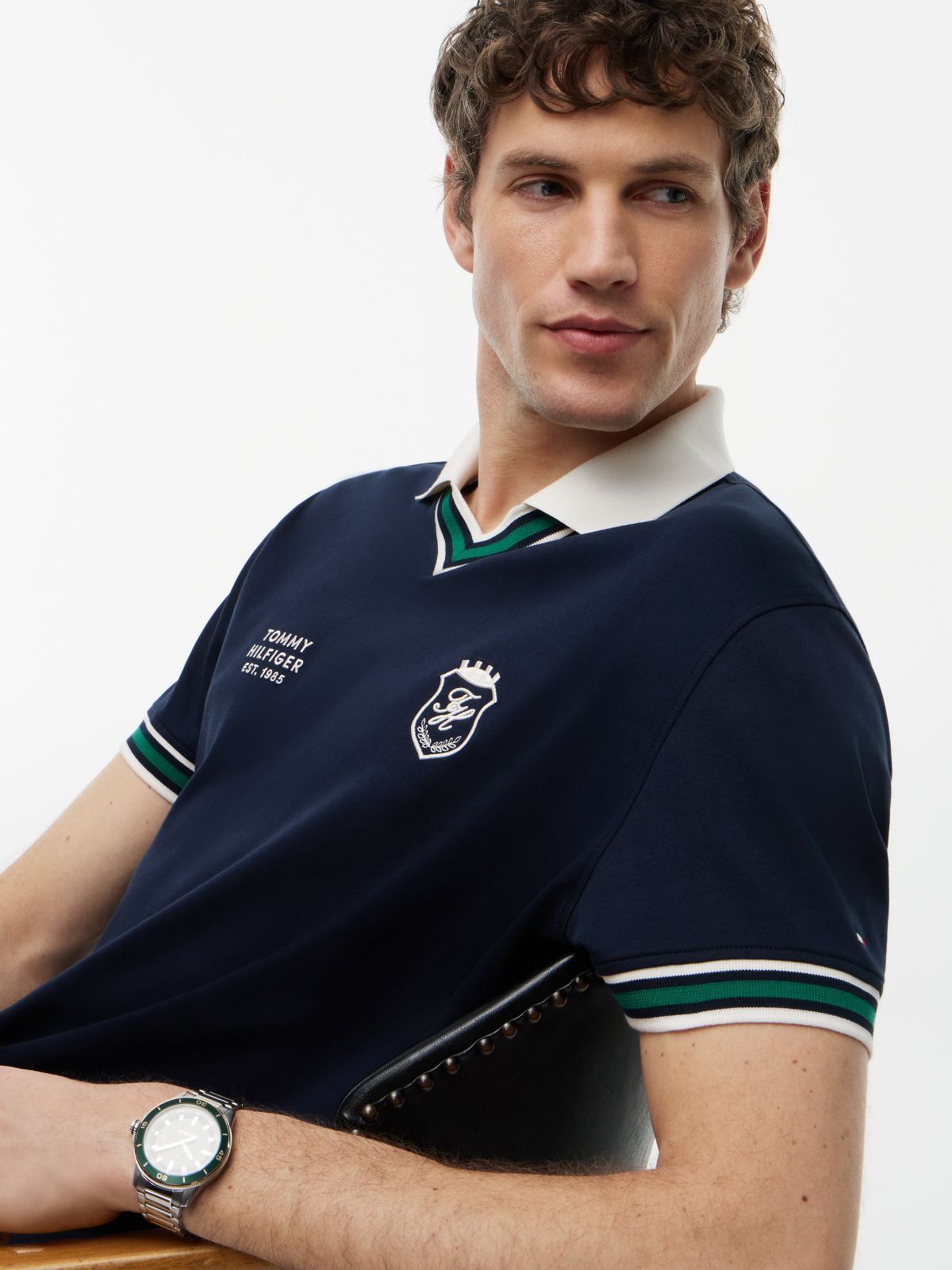 Relaxed Fit Tipped V-Neck Polo Shirt — Blue