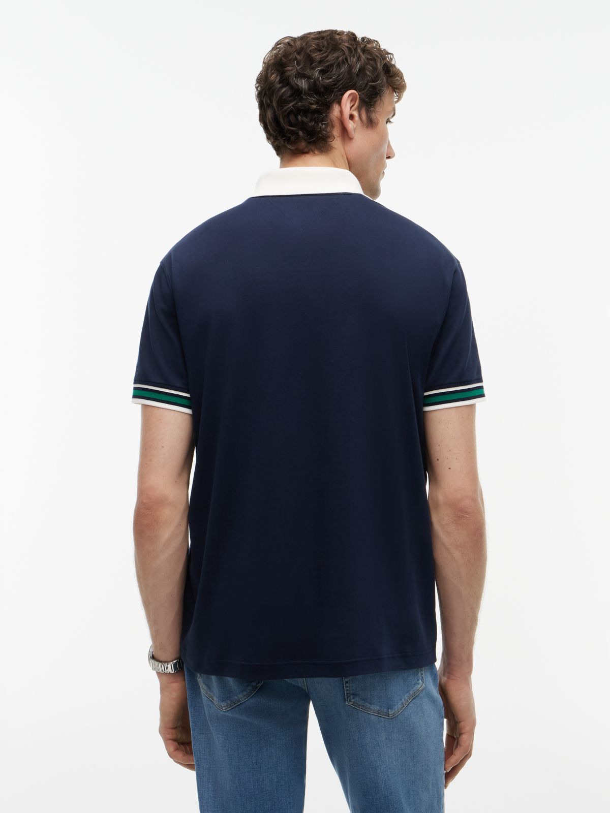 Relaxed Fit Tipped V-Neck Polo Shirt — Blue