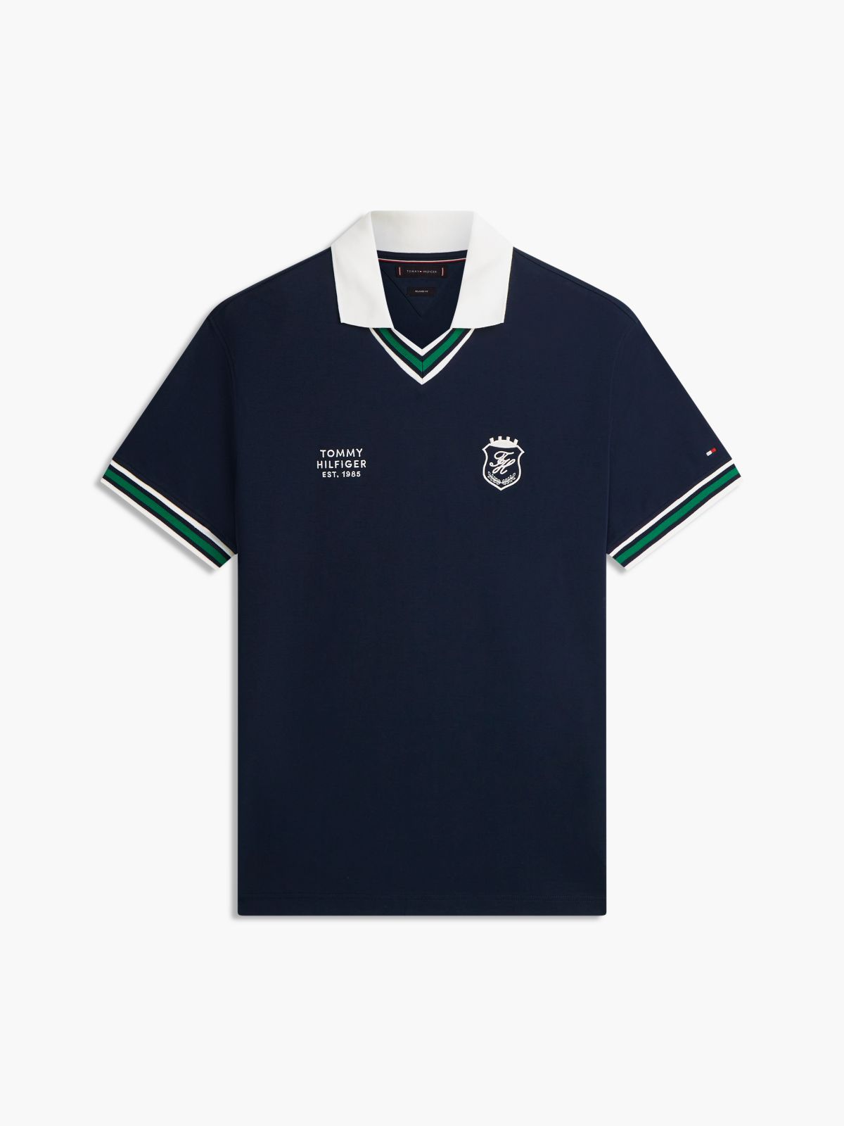 Relaxed Fit Tipped V-Neck Polo Shirt — Blue