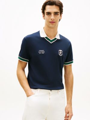 polo décontracté à col en v et liserés blue pour hommes tommy hilfiger