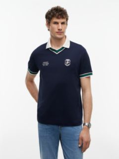 Relaxed Fit Tipped V-Neck Polo Shirt — Blue 1