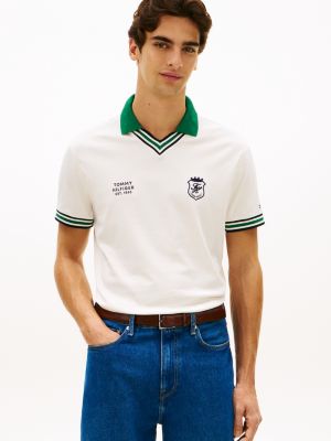 polo décontracté à col en v et liserés yellow pour hommes tommy hilfiger