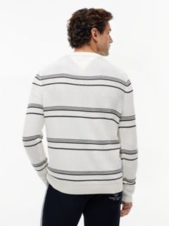 New York Label Mercerised Stripe V-Neck Jumper — White 4