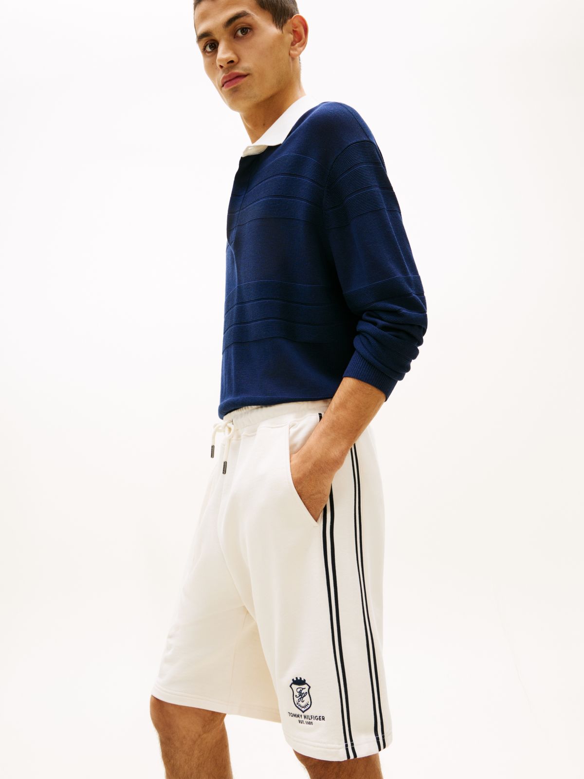Crest Embroidery Lightweight Relaxed Sweat Shorts — Yellow