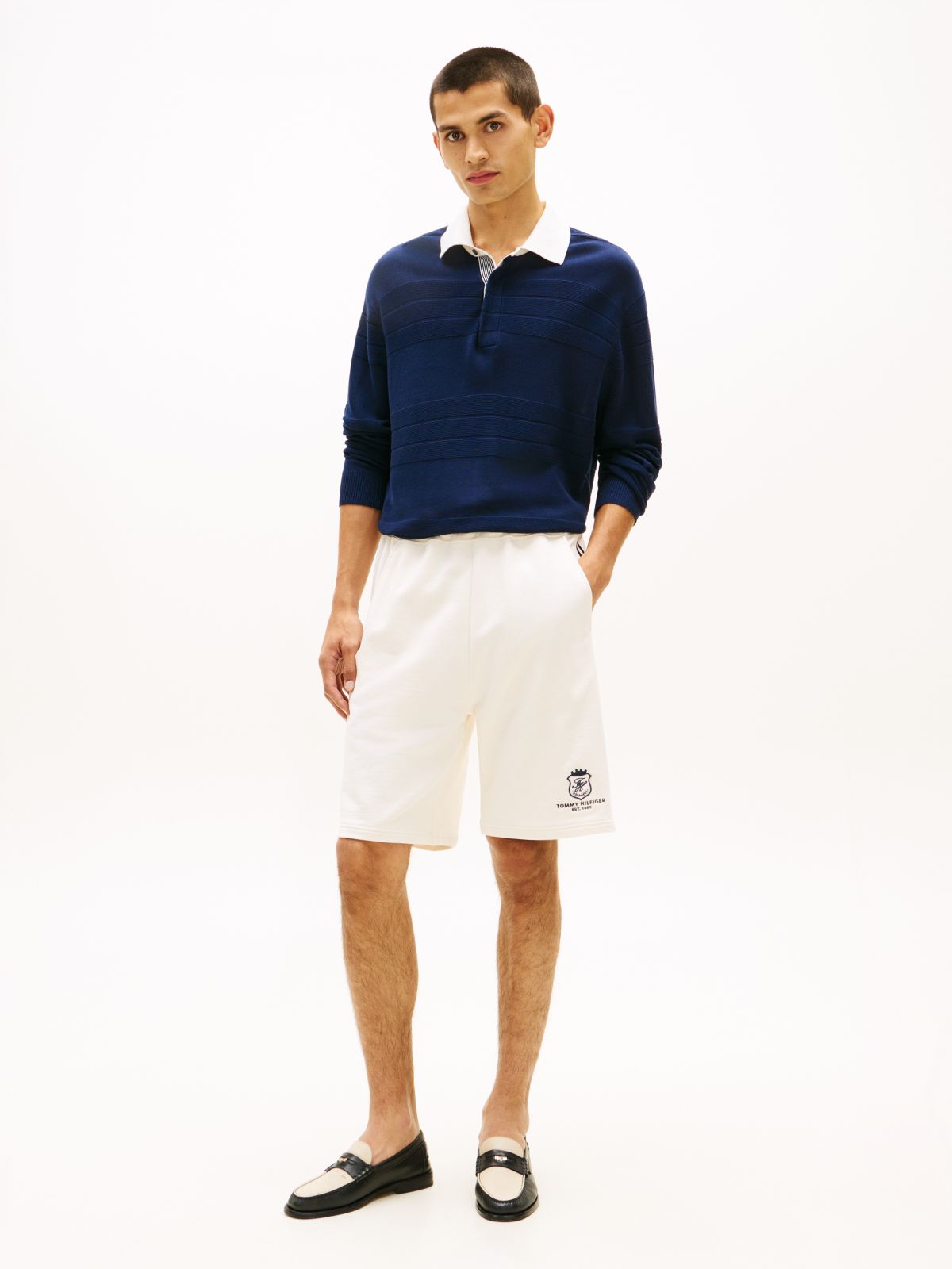 Crest Embroidery Lightweight Relaxed Sweat Shorts — Yellow