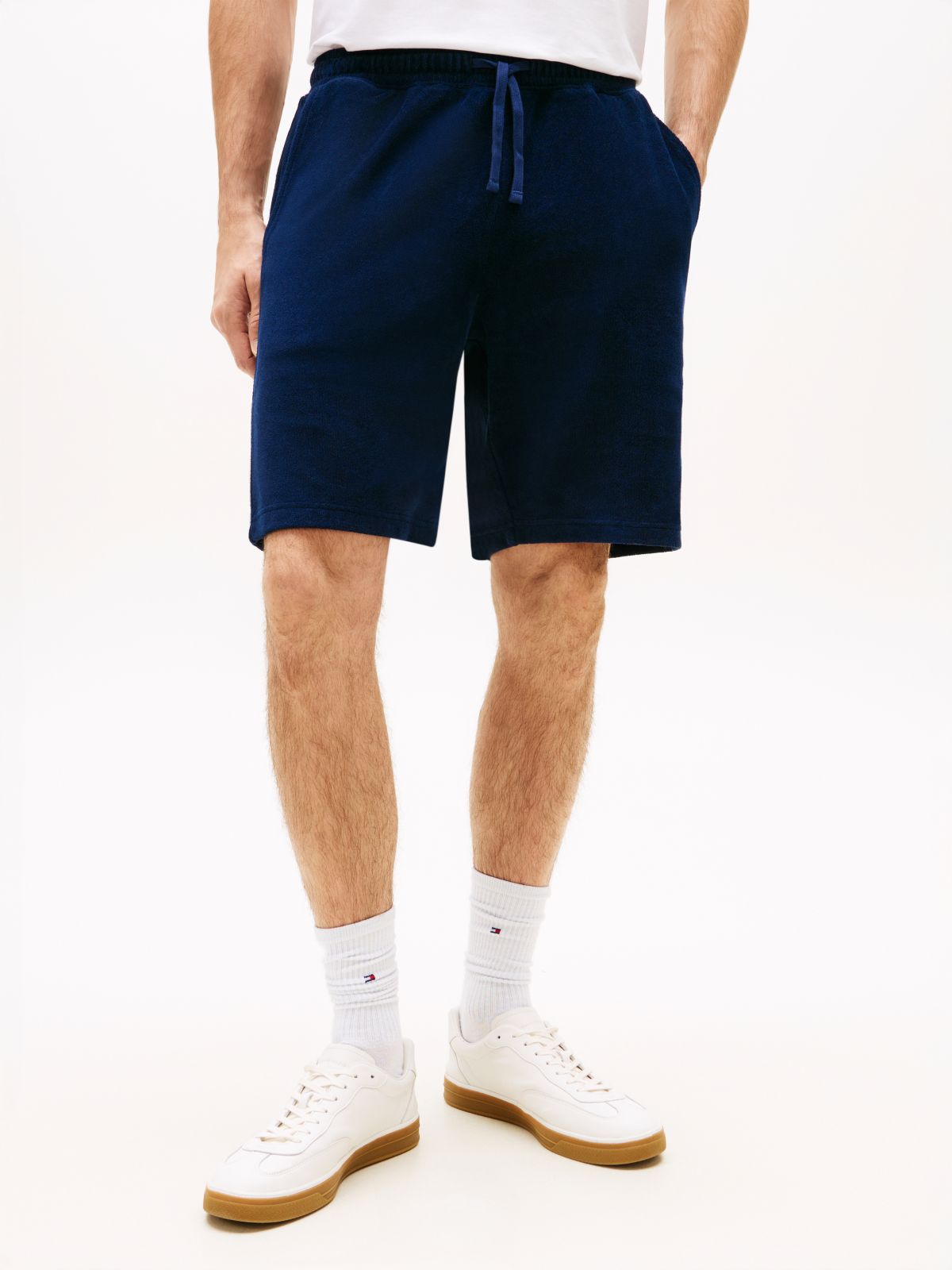 Flag Embroidery Towelling Sweat Shorts — Blue
