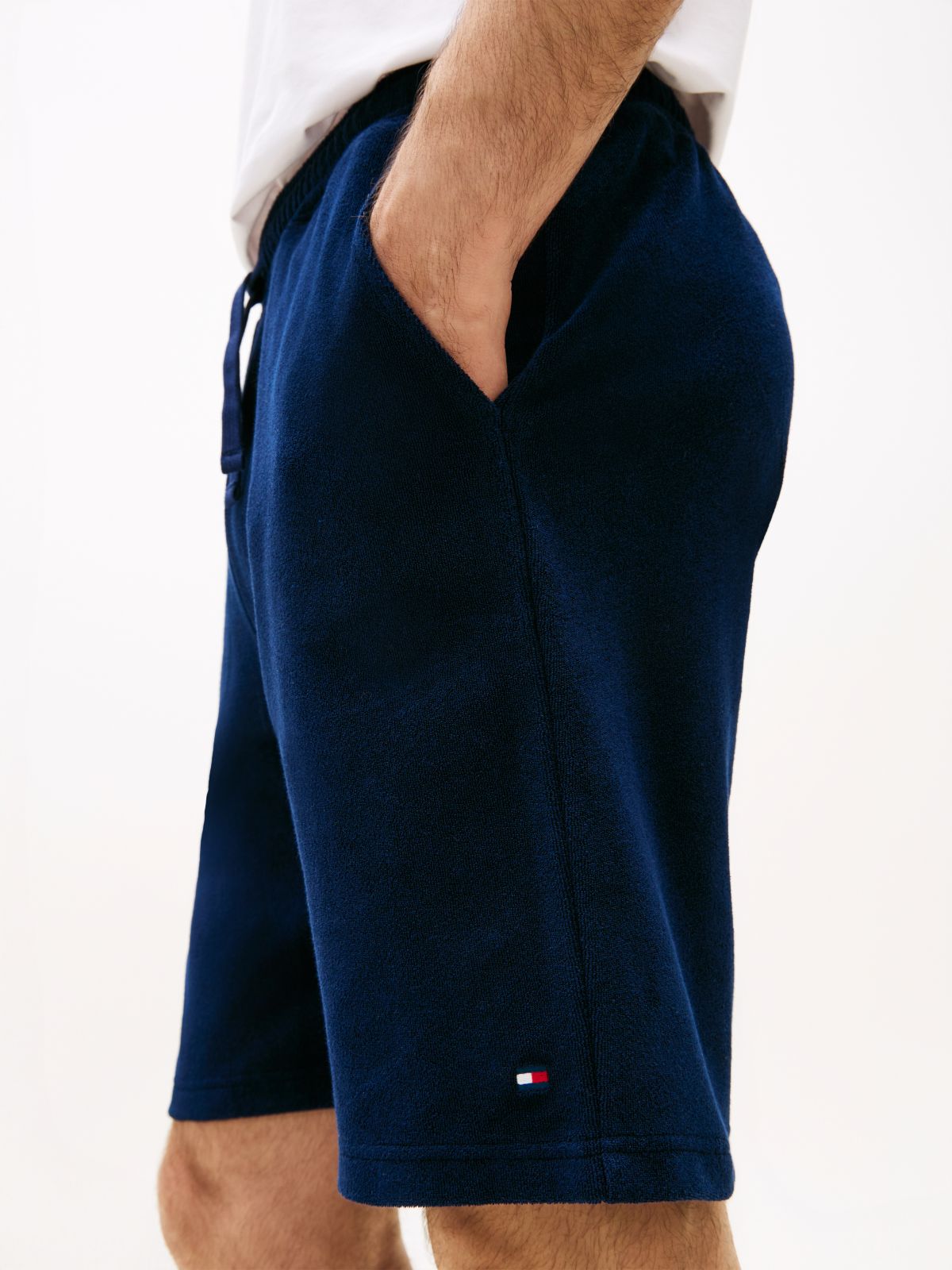 Flag Embroidery Towelling Sweat Shorts — Blue