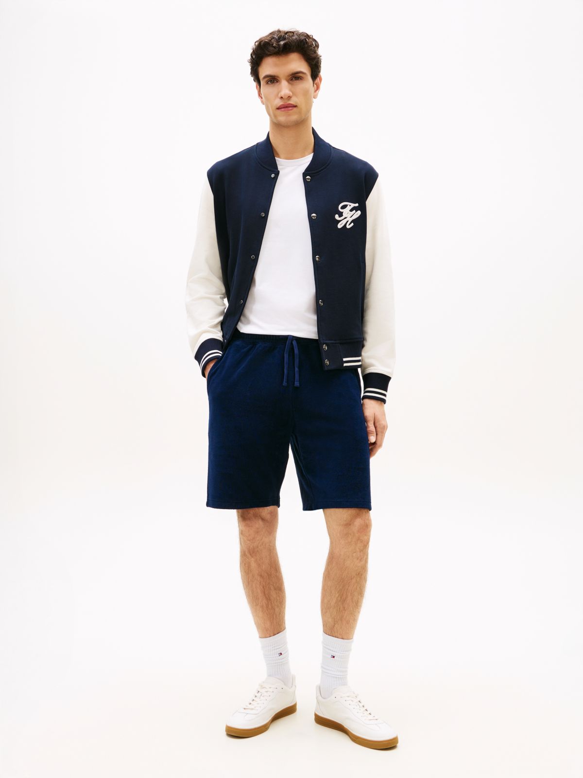 Flag Embroidery Towelling Sweat Shorts — Blue