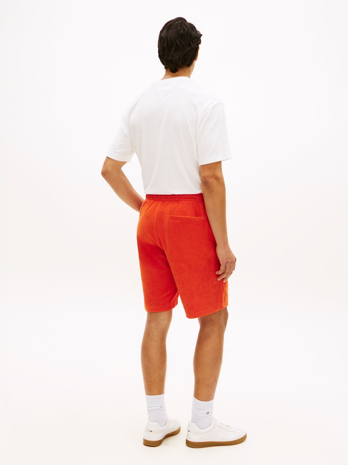Flag Embroidery Towelling Sweat Shorts — Orange
