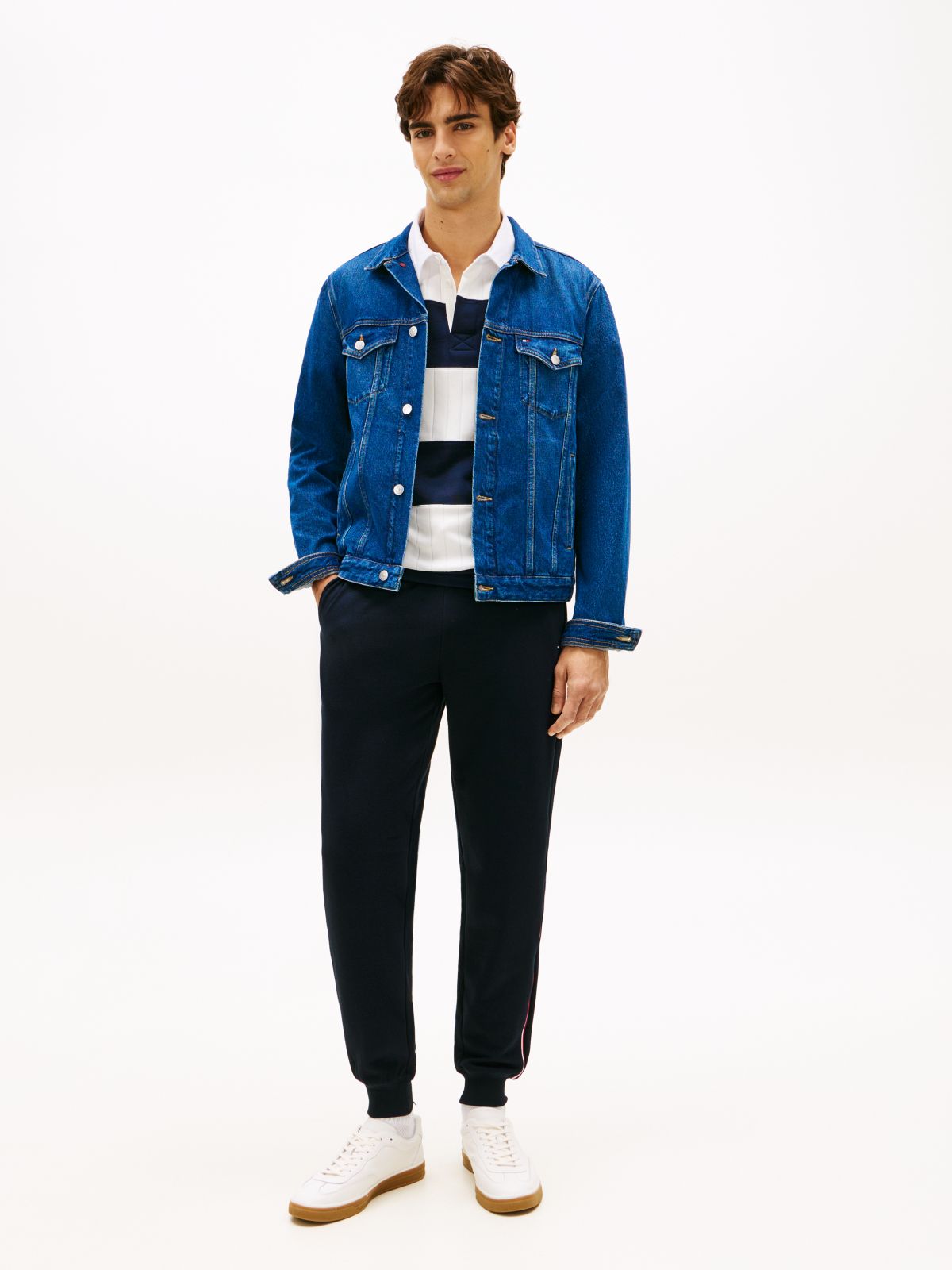 Global Stripe Cuffed Leg Joggers — Blue