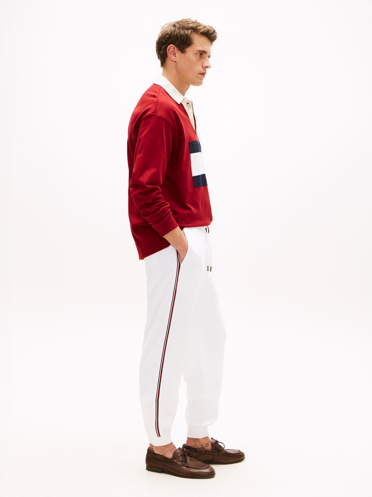 Global Stripe Cuffed Leg Joggers — White