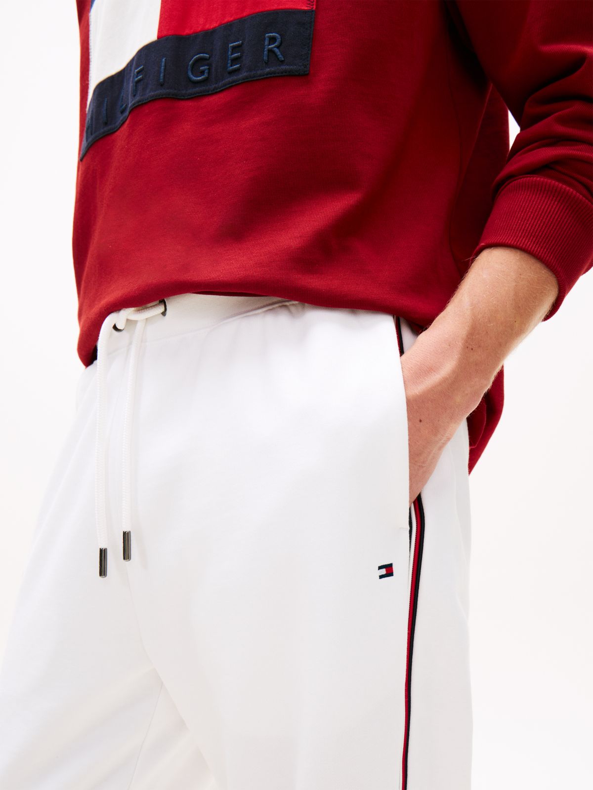 Global Stripe Cuffed Leg Joggers — White