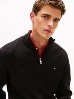 Textured Quarter-Zip Mock Neck Jumper — Black 2