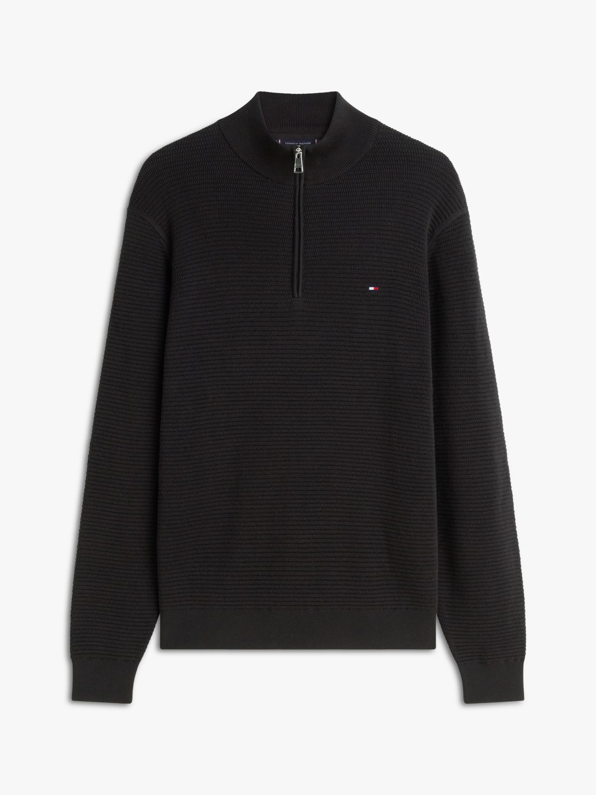 Textured Quarter-Zip Mock Neck Jumper — Black