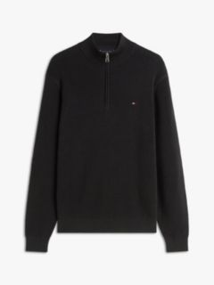 Textured Quarter-Zip Mock Neck Jumper — Black 5