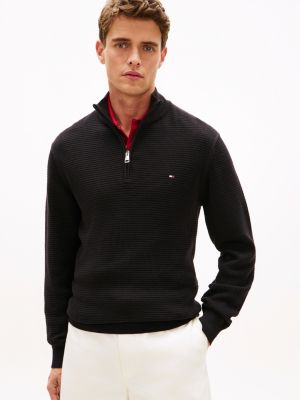 black textured half-zip mock neck jumper for men tommy hilfiger