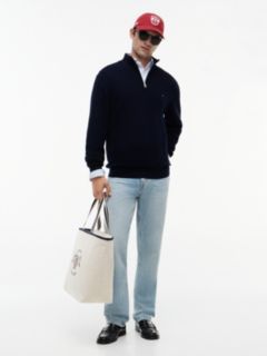 Textured Quarter-Zip Mock Neck Jumper — Blue 2