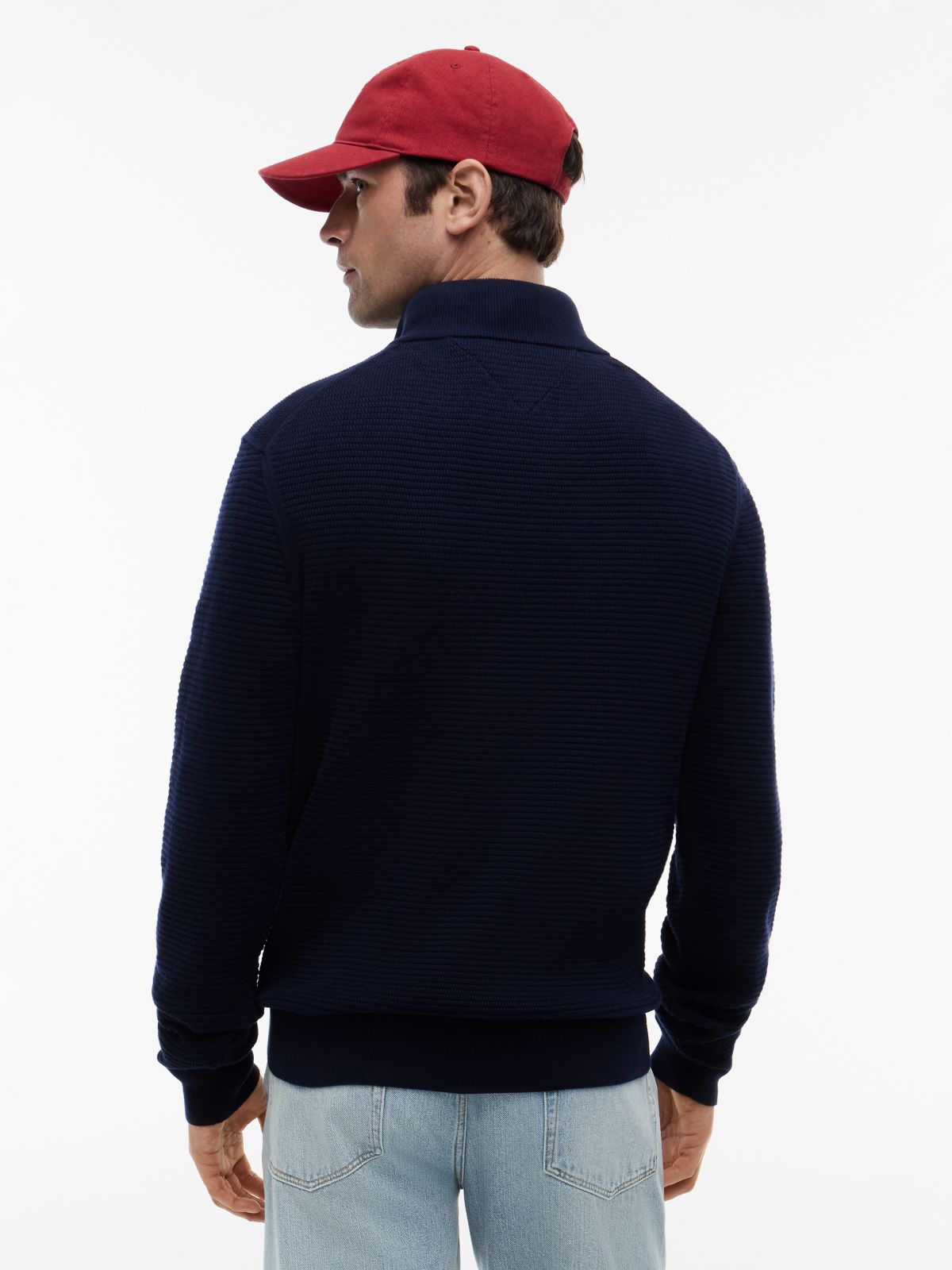 Textured Quarter-Zip Mock Neck Jumper — Blue