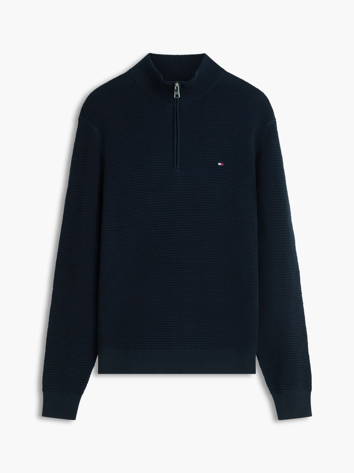 Textured Quarter-Zip Mock Neck Jumper — Blue