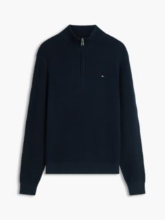 Textured Quarter-Zip Mock Neck Jumper — Blue 5
