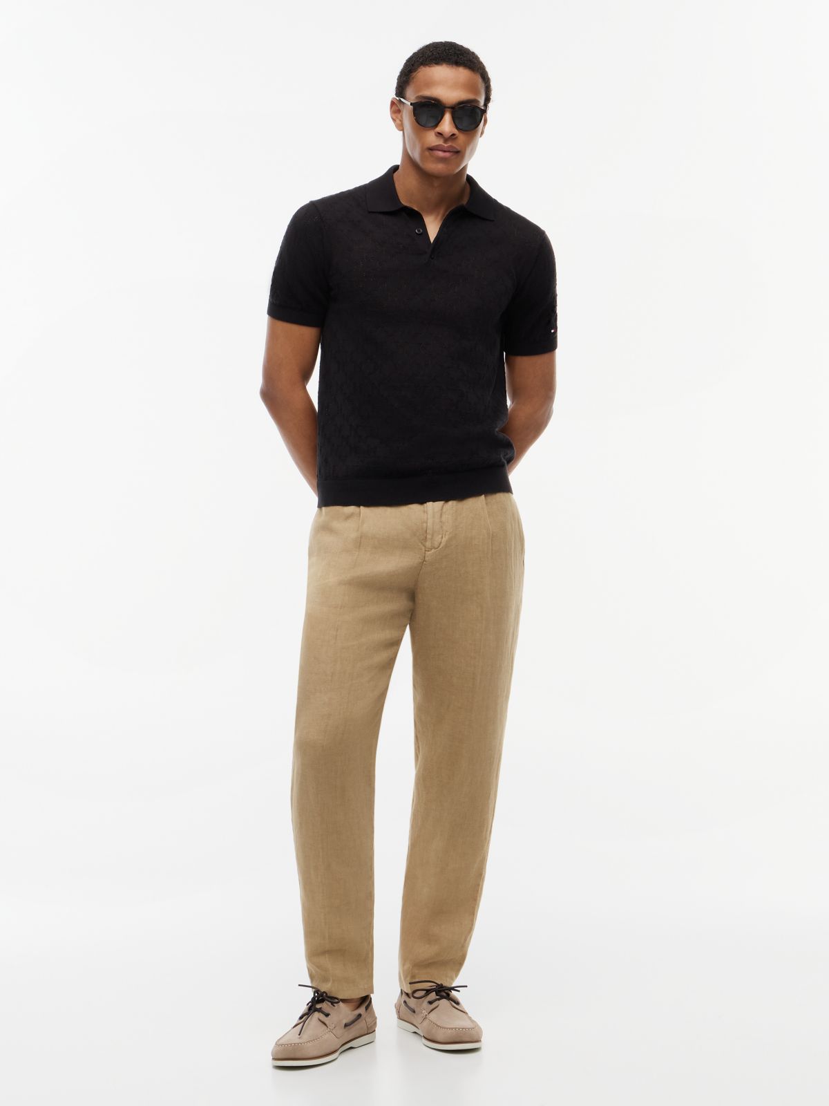 Regular Fit Pointelle Polo Shirt — Black