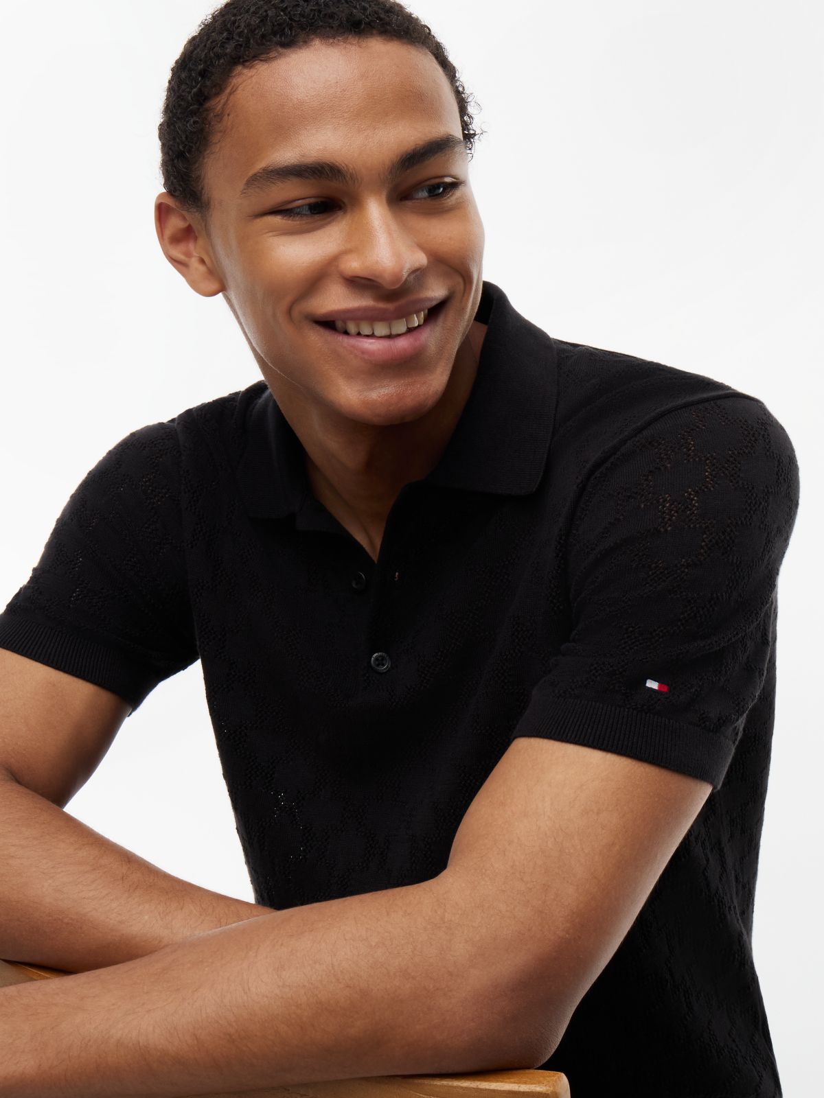 Regular Fit Pointelle Polo Shirt — Black
