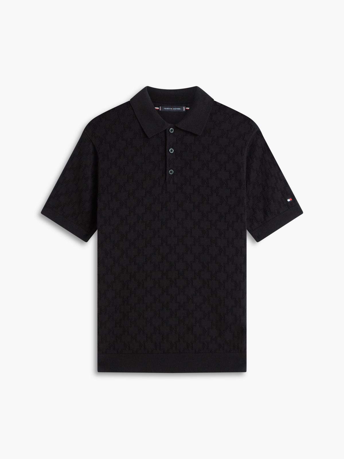 Regular Fit Pointelle Polo Shirt — Black