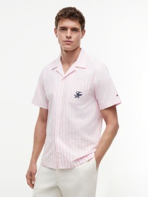 pink regular fit kurzarmhemd aus paper-touch-baumwolle für herren - tommy hilfiger