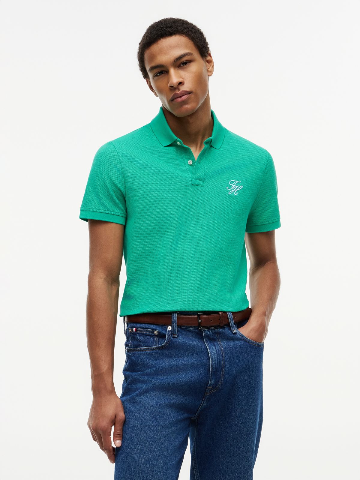 Regular Fit Logo Pique Polo Shirt — Green