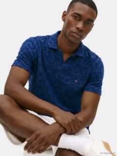 Regular Fit Jacquard Towelling Polo Shirt — Blue 3