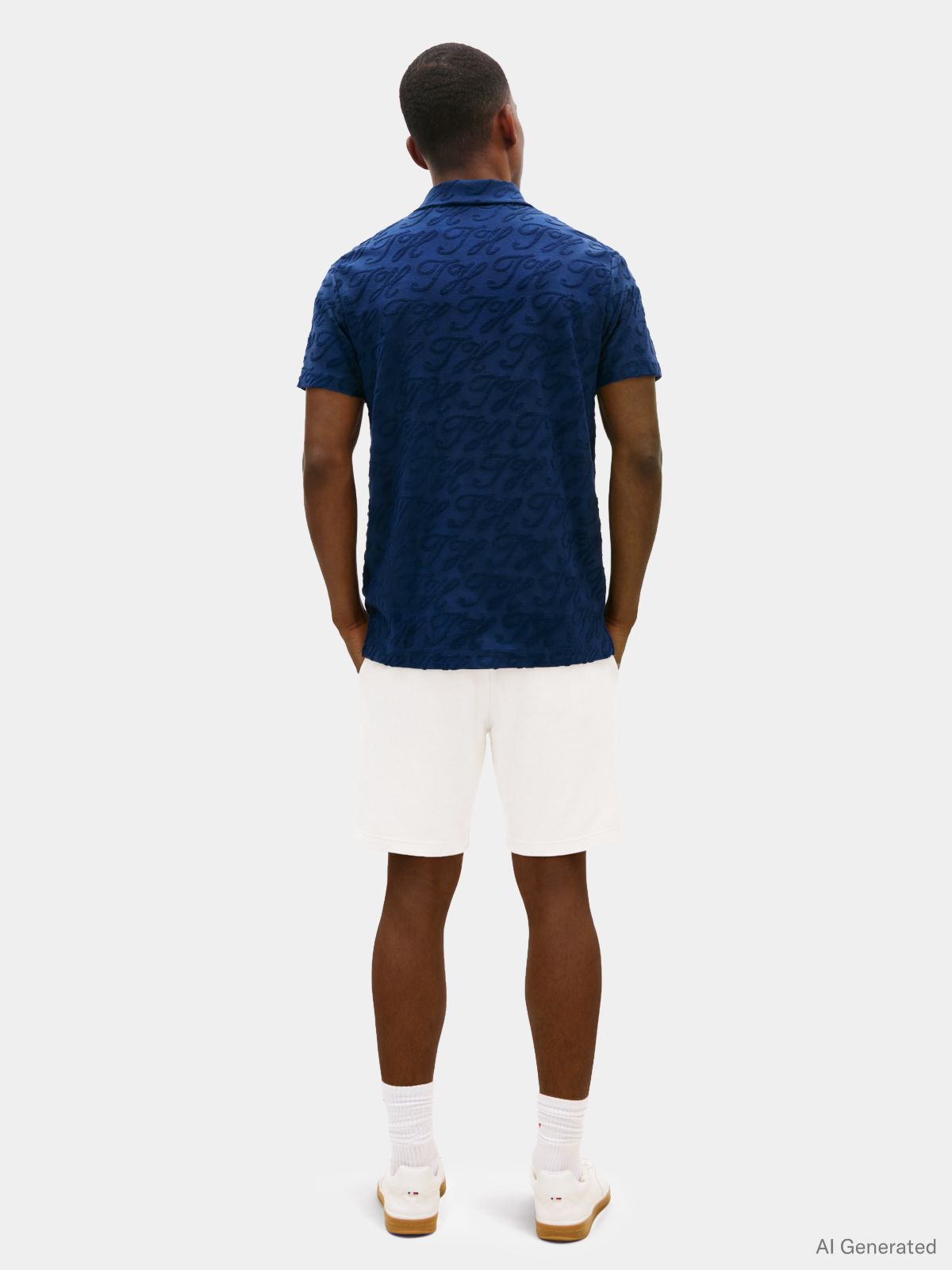 Regular Fit Jacquard Towelling Polo Shirt — Blue