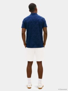 Regular Fit Jacquard Towelling Polo Shirt — Blue 4
