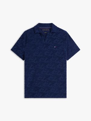 polo à motif en tissu éponge jacquard blue pour hommes tommy hilfiger