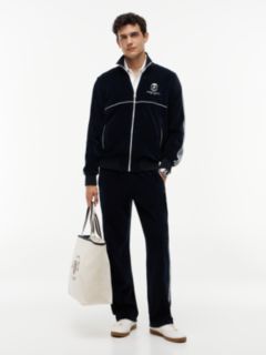 Crest Embroidery Velour Joggers — Blue 2