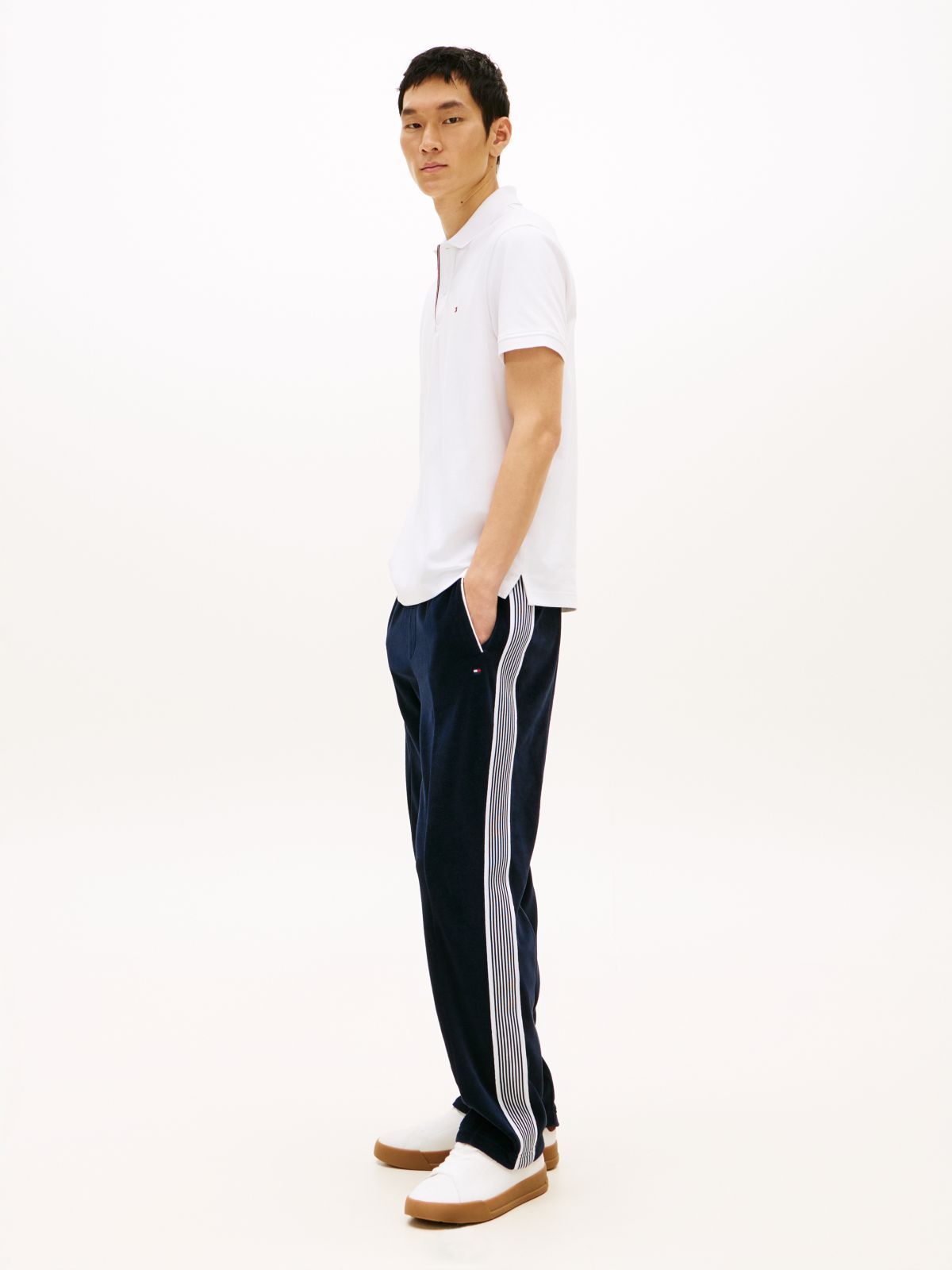 Crest Embroidery Velour Joggers — Blue