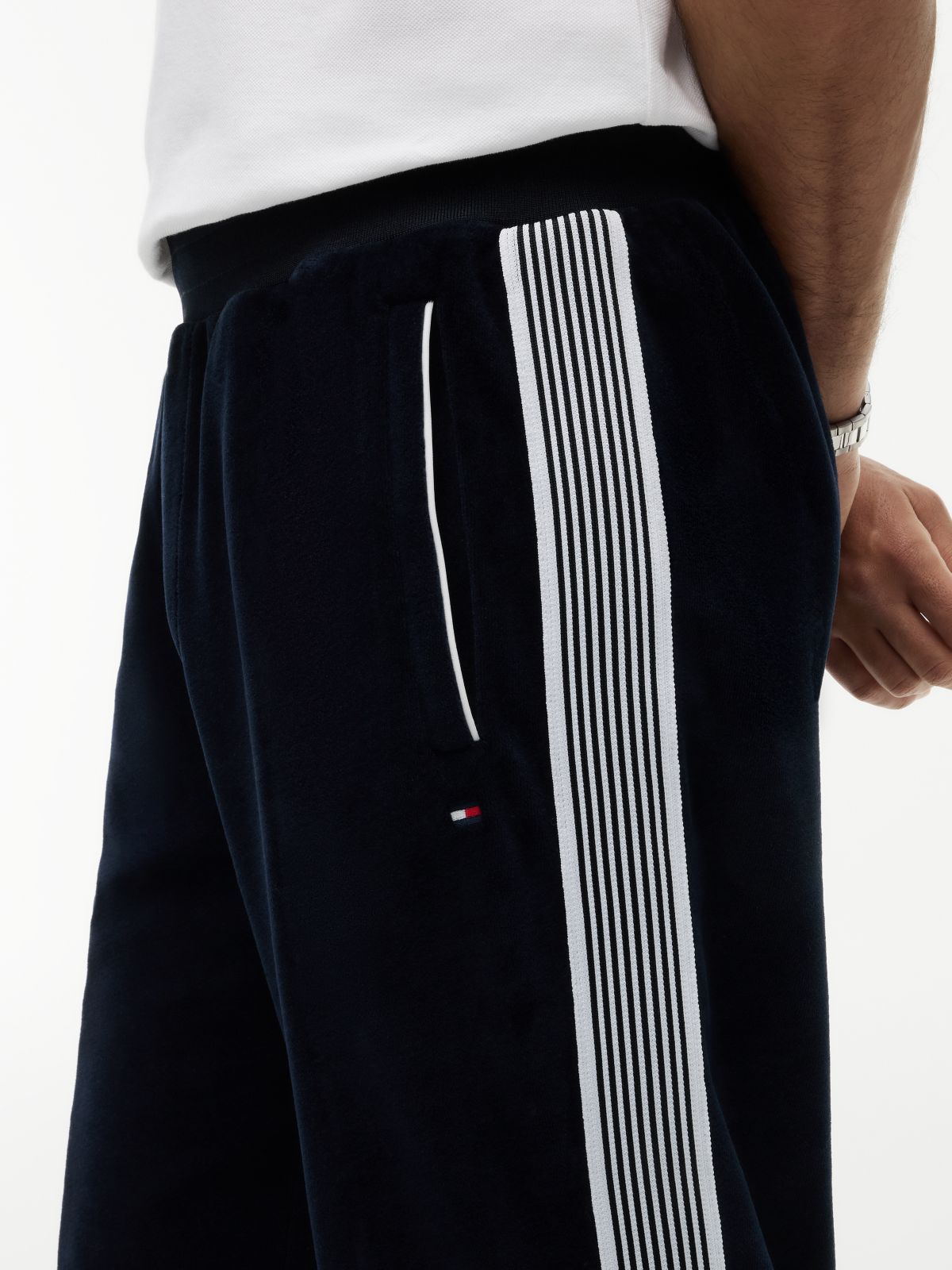 Crest Embroidery Velour Joggers — Blue