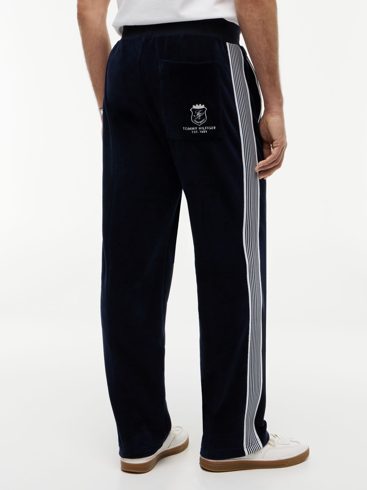 Crest Embroidery Velour Joggers — Blue