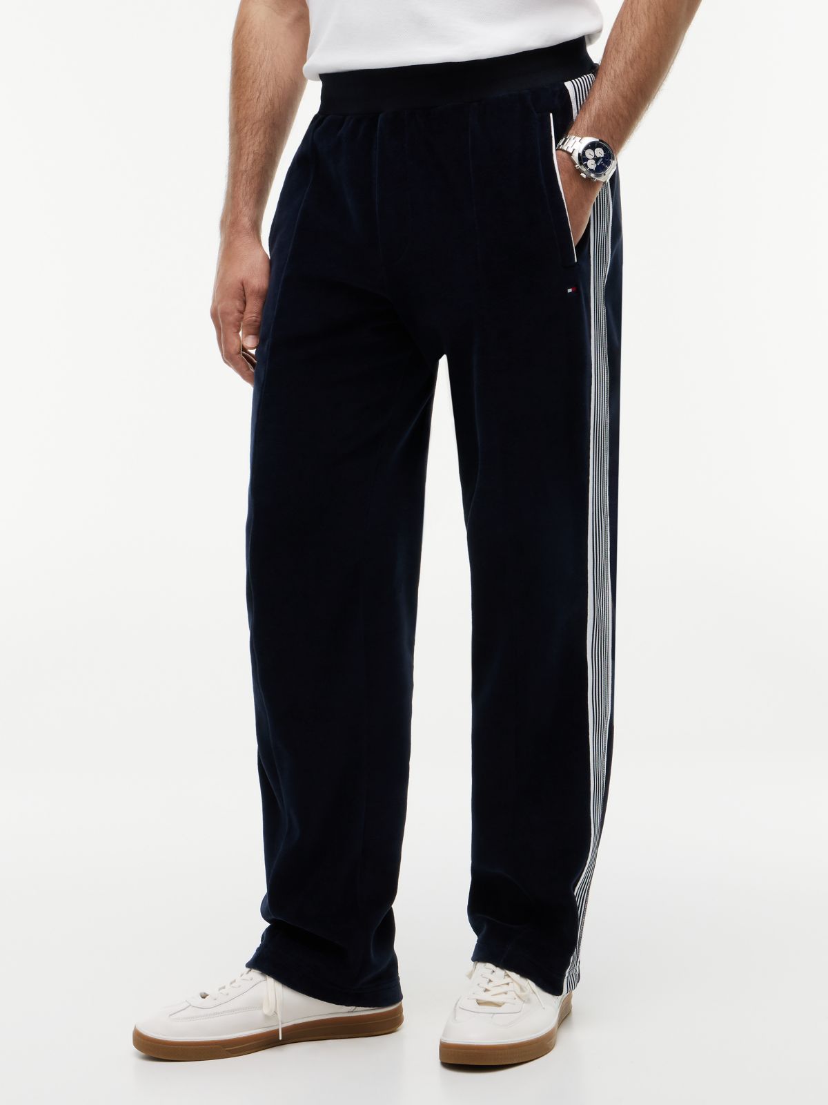 Crest Embroidery Velour Joggers — Blue