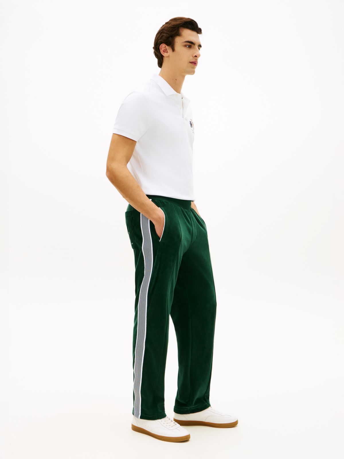 Crest Embroidery Velour Joggers — Green