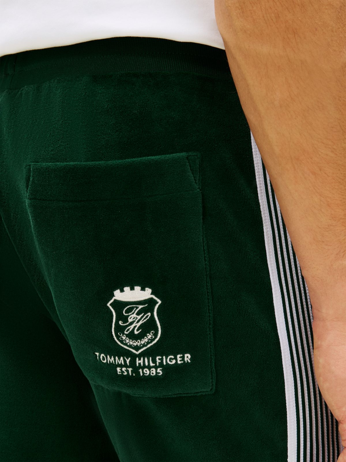 Crest Embroidery Velour Joggers — Green