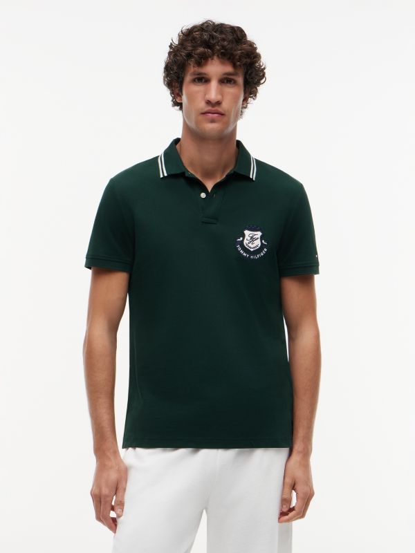 Regular Fit Crest Appliqué Polo Shirt — Green