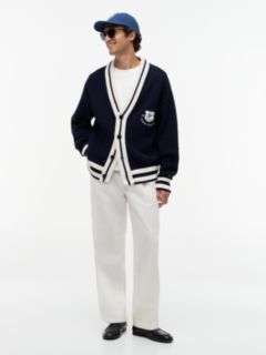 Crest Appliqué Athleisure V-Neck Cardigan — Blue 2
