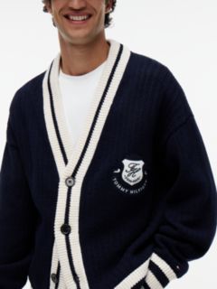Crest Appliqué Athleisure V-Neck Cardigan — Blue 3