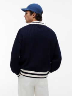 Crest Appliqué Athleisure V-Neck Cardigan — Blue 4
