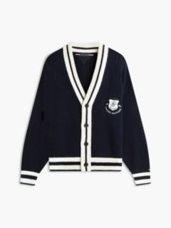 Crest Appliqué Athleisure V-Neck Cardigan — Blue 5