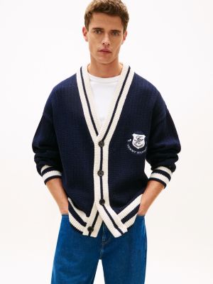 cardigan athleisure con scollatura a v blue da uomini tommy hilfiger