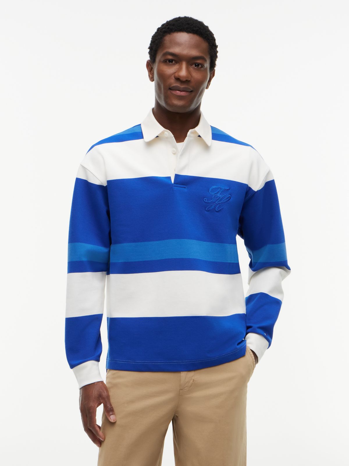 Stripe Relaxed Rugby Shirt — Blue