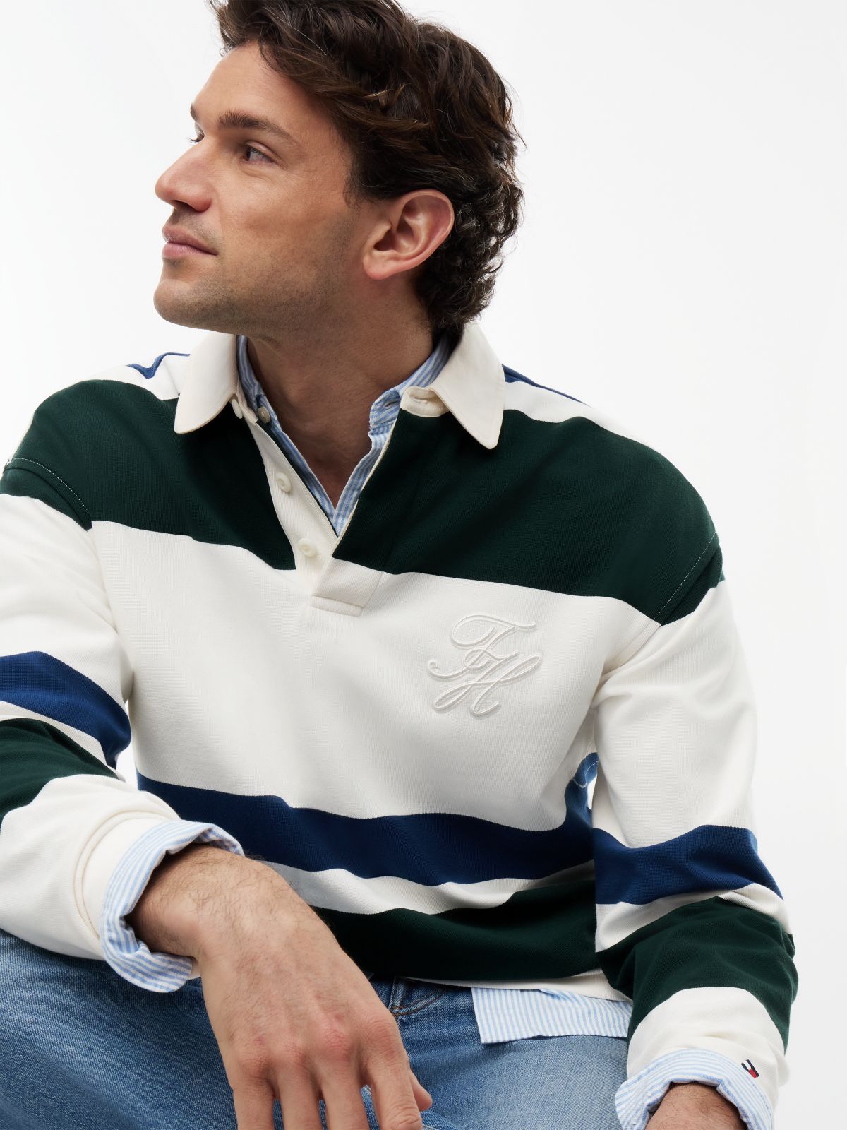 Stripe Relaxed Rugby Shirt — White