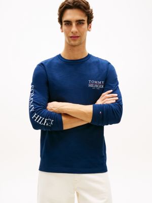 blue heritage langarm-t-shirt mit grafik hinten für herren - tommy hilfiger